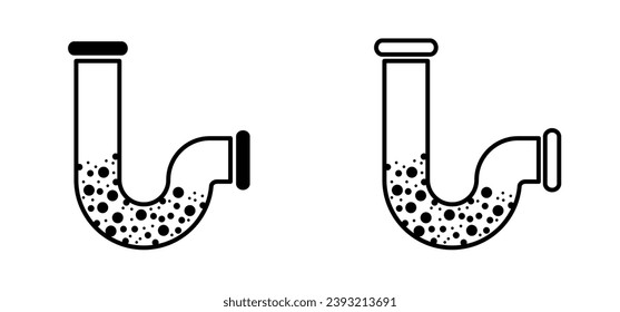 Dibujar icono de limpieza. Línea de tubería obstruida. Fontanería. Tubo de drenaje obstruido con barro o suciedad. Tuberías de lavabo obstruidas. Logo del lavabo de cocina. Problema de canalización, vía navegable para reparación. Aguas residuales más limpias. Concepto de servicio