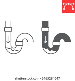 Drain cleaning line and glyph icon, plumbing service and household repair, clogged pipe vector icon, vector graphics, editable stroke outline sign, eps 10.