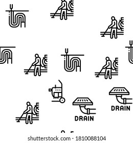 Drain Cleaning Service Seamless Pattern Vector Thin Line. Illustrations