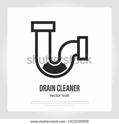 Drain cleaning thin line icon. Clogged pipe. Logo for plumbing. Vector illustration.