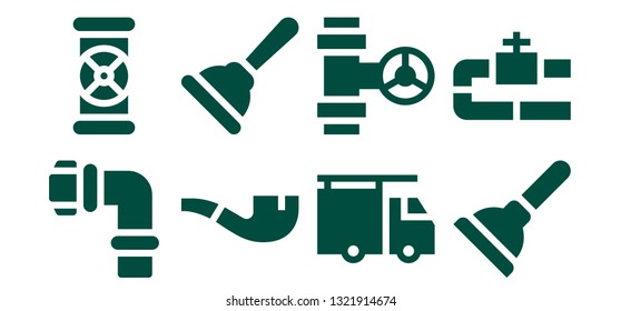 drain icon set. 8 filled drain icons.  Collection Of - Pipes, Pipe, Plunger, Plumber