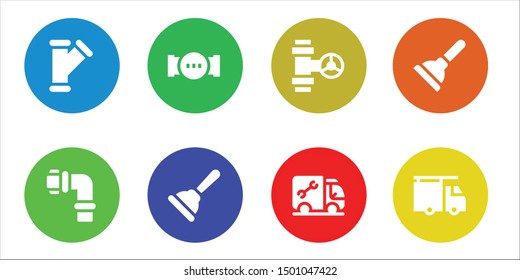 drain icon set. 8 filled drain icons.  Simple modern icons about  - Pipe, Pipes, Plunger, Plumber