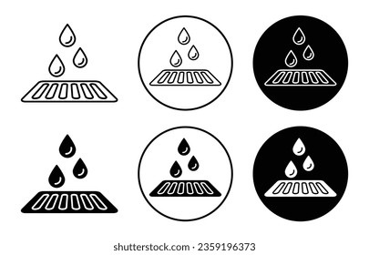 Drain icon set. sewer rain water drainage vector symbol in black filled and outlined style.