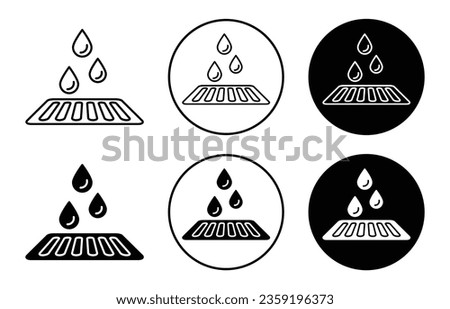 Drain icon set. sewer rain water drainage vector symbol in black filled and outlined style.