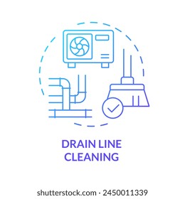 Symbol für das blaue Verlaufskonzept der Abflusslinienreinigung. Kondenswasserablauf reinigen. HVAC-Wartung. Darstellung der runden Formlinie. Abstrakte Idee. Grafikdesign. Einfache Verwendung in Werbematerial