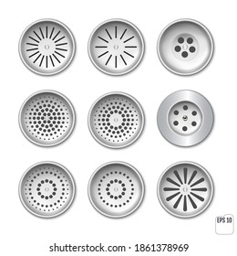 Drain manhole with grid on sewer in bathroom or shower floor