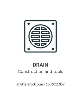 Drain outline vector icon. Thin line black drain icon, flat vector simple element illustration from editable construction and tools concept isolated on white background