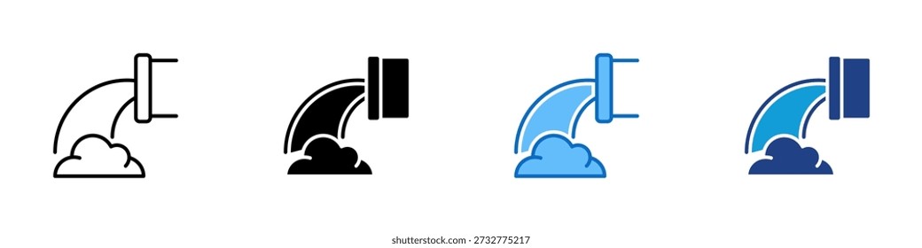 Drain Pipe Multiple Style Icon Design Vector - Pipe releasing water flow, representing drainage systems and wastewater discharge