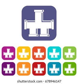 Drain system icons set vector illustration in flat style In colors red, blue, green and other