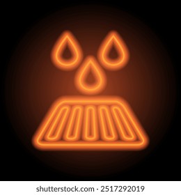 Icono simple del sistema de drenaje. Diseños planos. Neón naranja sobre fondo negro.ai