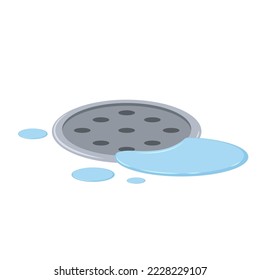 Drain vector. Drain in plumbing. Sink hole on floor. Element of water supply system. Bath and shower detail. Flat cartoon illustration.