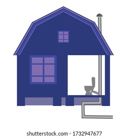 Drainage in the bathroom or toilet and sewer are isolated on a white background in a residential building. Blurring stock vector illustration with building, and piping