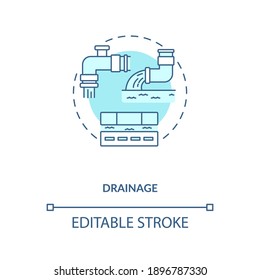 Drainage blue concept icon. Sewage utility system. Sewer pipeline. Water waste management. Civil engineering idea thin line illustration. Vector isolated outline RGB color drawing. Editable stroke