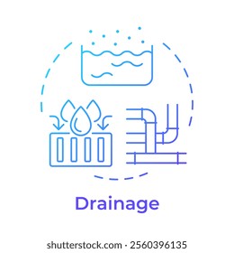 Drainage conditions blue gradient concept icon. Risks of flooding and water accumulation. Geotech survey. Round shape line illustration. Abstract idea. Graphic design. Easy to use in presentation