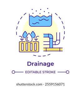 Drainage conditions multi color concept icon. Risks of flooding and water accumulation. Geotech survey. Round shape line illustration. Abstract idea. Graphic design. Easy to use in presentation