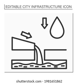 Drainage line icon. System to drain water on soil to improve production of crops. Controls water level in soil. Urban infrastructure concept. Isolated vector illustrations. Editable stroke