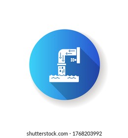 Drainage system blue flat design long shadow glyph icon. Steel pipe with flowing water. Environmental pollution from factory. Urban infrastructure. Silhouette RGB color illustration