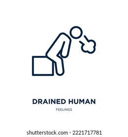 drained human icon from feelings collection. Thin linear drained human, drain, human outline icon isolated on white background. Line vector drained human sign, symbol for web and mobile
