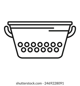 Vector de contorno de colador de drenaje. Olla de cocina. Herramienta Vaciar objeto