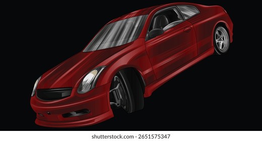 Drak vermelho e pintado carro de corrida. Isolado em fundo preto, para design de camisetas, impressão e para fins comerciais.