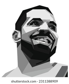 Drake face pop star art hair style young rap rapper beard sing singer famous idol person entertain graphic design template vector sign icon symbol logo identity isolated black grey white background