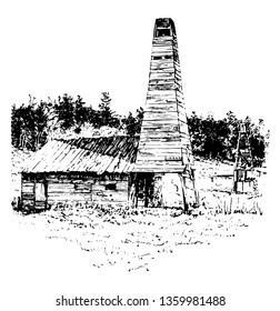 Drake Well Is Oil Well In Cherrytree Township, Venango County  Vintage Line Drawing.