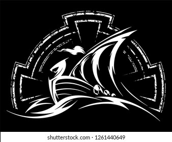 Drakkar viking on the waves with a sail vector illustration