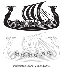 Drakkar Viking Ship Vector Illustration. Medieval Military Boat