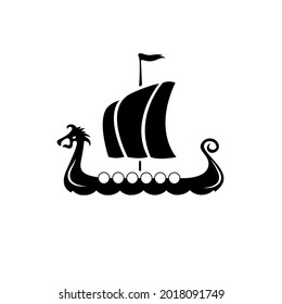 Drakkar vikings logo vector illustration. Viking transport warship. Design template. Isolated on white background. Northerners ship boat scandinavia black logo icon