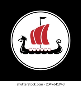 Drakkar vikings logo vector illustration. Viking transport warship. Viking ship boat scandinavia logo icon