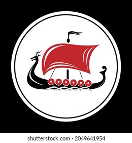 Drakkar vikings logo vector illustration. Viking transport warship. Viking ship boat scandinavia logo icon