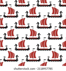 Drakkar vikings logo vector illustration. Viking ship boat scandinavia logo icon. Viking transport warship.
