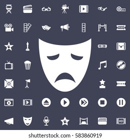 Drama Acting Masks Flat Icon. Movie Set Of Icons