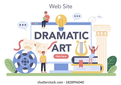 Drama class online service or platform. Children creative subject, school play. Website. Vector illustration in cartoon style