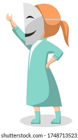 Drama club vector, child character activity in play, posing kid wearing mask and robe. Personage giving performance theatre and acting hobby in school illustration in flat style design for web, print