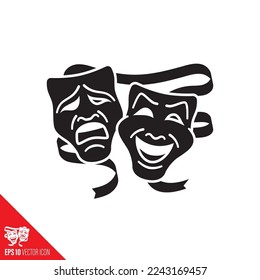 Icono vector de máscaras dramáticas y cómicas. Símbolo de teatro, tragedia, ópera, comedia.