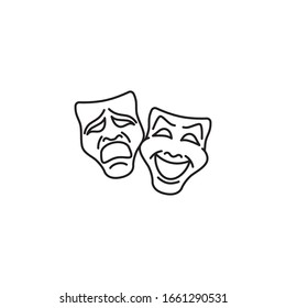 Drama and Comedy masks vector line icon. Outline symbol for tragedy, opera, comedy.