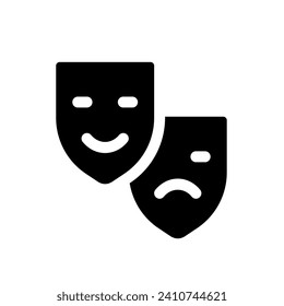 Drama and comedy theater black glyph ui icon. Live performance in theatre. User interface design. Silhouette symbol on white space. Solid pictogram for web, mobile. Isolated vector illustration