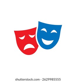 Ícone da máscara de teatro de comédia e drama. Ícones de máscaras teatrais. Vetor