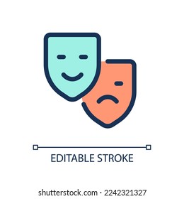 Drama and comedy theater pixel perfect RGB color ui icon. Live performance. Simple filled line element. GUI, UX design for mobile app. Vector isolated pictogram. Editable stroke. Arial font used
