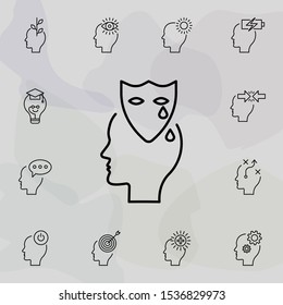 Drama, emotion, head icon. Universal set of creative thinking for website design and development, app development