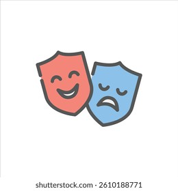 drama filled outline icon. mask color line illustration.