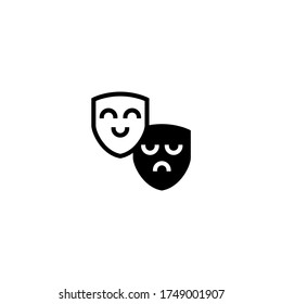 Drama glyph icon. Theatre Drama and Comedy Masks in black flat glyph, filled style isolated on white background