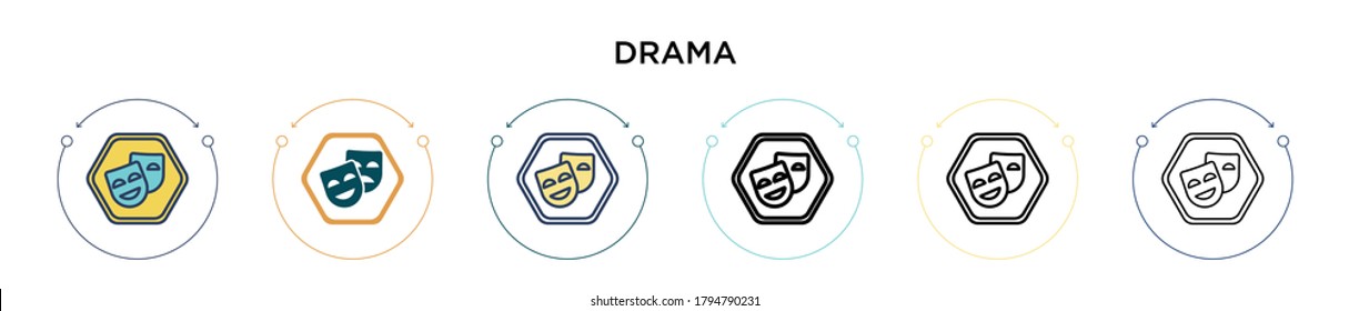 Drama icon in filled, thin line, outline and stroke style. Vector illustration of two colored and black drama vector icons designs can be used for mobile, ui, web