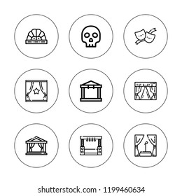 Drama icon set. collection of 9 outline drama icons with stage, theater, theatre icons. editable icons.