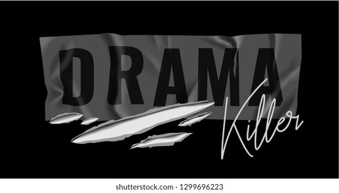 drama killer wrinkled sticker with ripped holes illustration