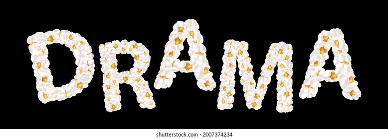 Drama lettering consisting of air popcorn. Movie genres. Vector illustration