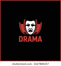 Logotipo do ícone da máscara do drama em vermelho e branco no fundo escuro