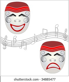 drama masks with musical notes
