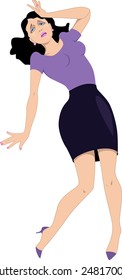 Drama Queen. Young woman dramatically fainting, vector illustration, no transparencies 